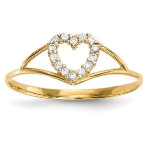 14k Gold Genuine CZ (Cubic Zirconia) Heart Ring, Size 7